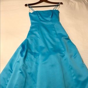 Teal spaghetti strap floor length dress
